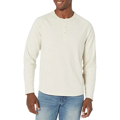 Abbildung von Amazon Essentials Herren Henley Shirt mit Langen Ärmeln und normaler Passform (erhältlich in Big &amp; Tall), Haferbeige Meliert, S