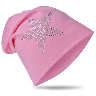 Abbildung von Miobo Kinder Slouch Beanie Mütze,Baumwolle,Strass Stern Rosa 59