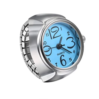 Abbildung von JewelryWe Ringuhr Fingeruhr Herren Damen rund Analog Quarz Elastisch Legierung Ring Uhr Uhrenring Blau