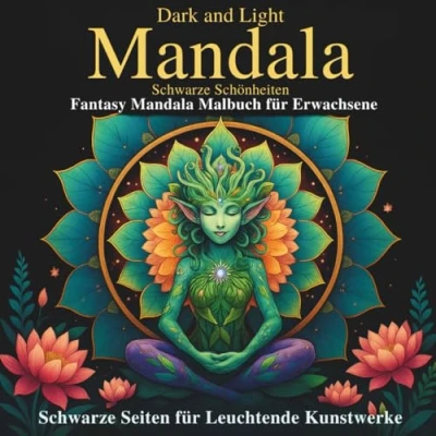 Abbildung von Dark and Light Mandala: Schwarze Schönheiten Fantasy Mandala Malbuch für Erwachsene Seiten leuchtende Kunstwerke