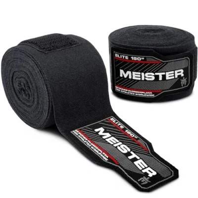 Abbildung von Meister Elite Premium Handbandagen für Erwachsene MMA und Boxen, 457,2 cm, Schwarz