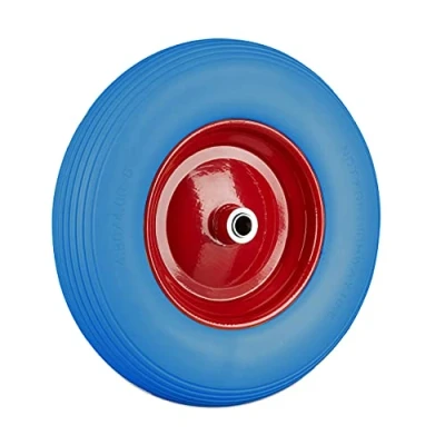 Abbildung von Relaxdays Schubkarrenrad 4.80 4.00 8, Vollgummireifen u. Stahlfelge, Ersatzrad pannensicher, 100kg Traglast, blau rot, Stahl