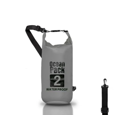 Abbildung von Dry Bag Wasserdichter Rucksack, Rollverschluss und Schultergurt, wasserdichte Handy Tasche Gürteltasche für Meer, Boot, Angeln, Rafting, Strand, Wassersport, grau, Borsa 2l, Beutel