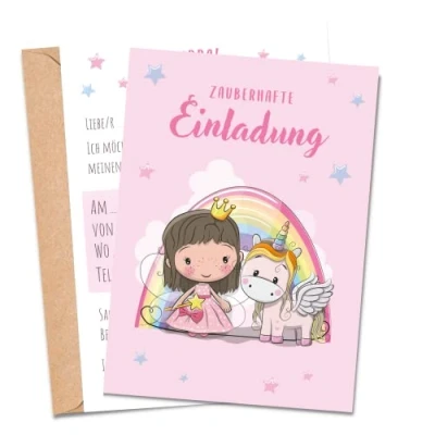 Abbildung von MeinBaby123® 10 Einladungskarten Kindergeburtstag Mädchen Geburtstagseinladungen für Kinder Prinzessin inkl. Briefumschläge Premium Qualität (Prinzessin V2)
