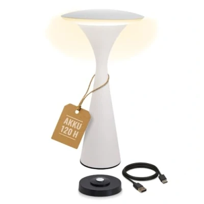 Abbildung von 8 seasons design Tischlampe kabellos, dimmbar, Outdoor &amp; Indoor Hello Space USB Ladestation, 27cm, Aluminium (weiß), LED warmweiß bis kaltweiß, Touch Control, Akku Tischleuchte