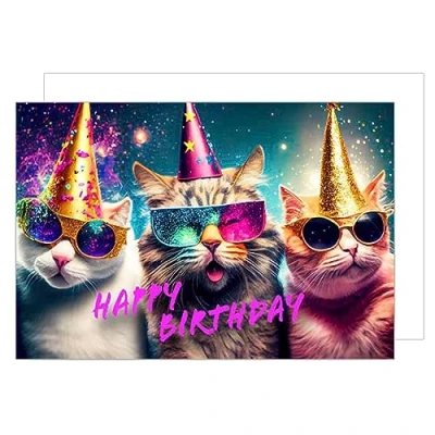 Abbildung von Edition Seidel Premium XXL Maxi Glückwunschkarte zum Geburtstag mit Umschlag Format DIN A4. Geburtstagskarte Grußkarte Karte Katzen Party Sprüche (A4 G3504)
