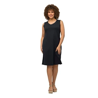 Abbildung von Ulla Popken Damen, Wellenkanten, A Linie, Feinripp, Biobaumwolle Kleid, Mittelgrau Melange, 50 52
