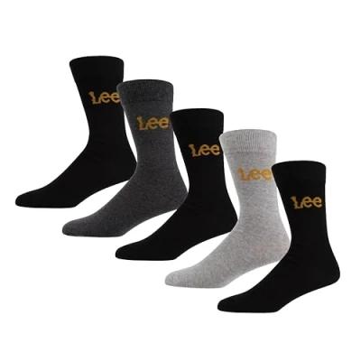 Abbildung von Lee Unisex Smart Crew Socken in Schwarz/Grau/Blau Designer Dress für Damen und Herren Ultraweiche, atmungsaktive Baumwollmischung Größe 4 5,5, Fünferpack