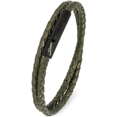 Abbildung von Simaru Lederarmband, 4mm geflochten zum Wickeln für Frauen &amp; Männer, Echtleder Wickelarmband mit Edelstahl Hakenverschluss, Premium Qualität ((39cm Lenght M), Oxyd)