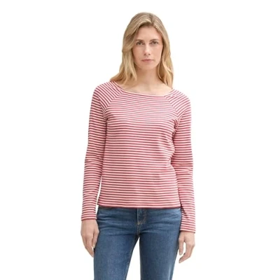 Abbildung von TOM Tailor MIT Streifenmuster Langarmshirt, Damen, Größe: Small, Berry red regular stripe