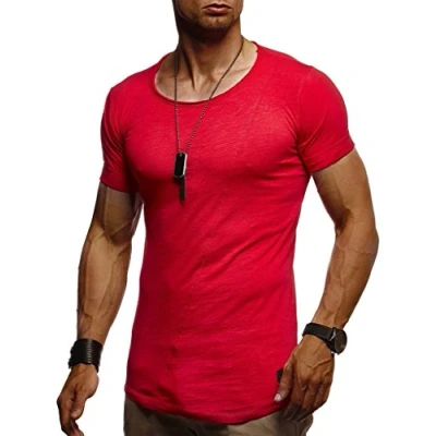 Abbildung von Leif Nelson T Shirt Herren Sommer Rundhals Ausschnitt 100% Baumwolle (Rot, Größe L) Regular Fit Rundkragen, Basic Männer Kurzarm