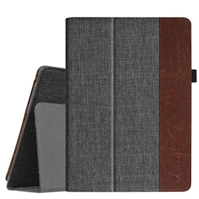 Abbildung von Fintie Hülle Case für Huawei MediaPad M3 Lite 10 Ultra Schlank Folio Stoff Schutzhülle Etui Tasche Cover Tablet PC, Denim dunkelgrau