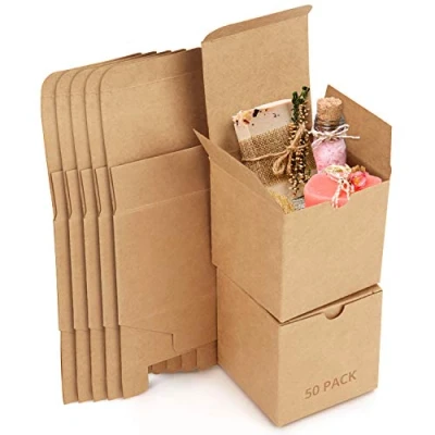 Abbildung von BELLE VOUS Geschenkboxen aus Kraftpapier (50 Stk) Geschenkbox klein 7,5 x cm Geschenkschachtel Kleine Schachteln Geschenk Karton Box Geschenkkartons braun