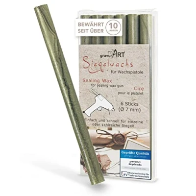Abbildung von gravurART 7mm Siegelwachs für Wachspistole Oliv Grün Perl. 6er Pack