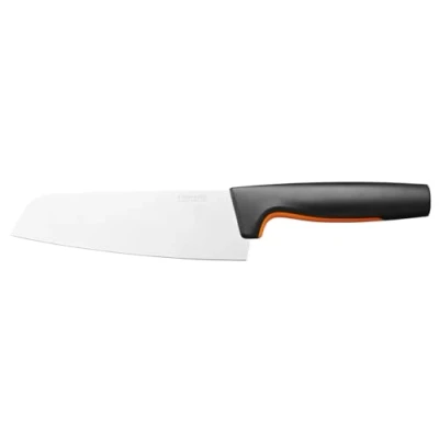 Abbildung von Fiskars Santoku Kochmesser, Functional Form, Gesamtlänge: 29 cm, Japanischer Edelstahl/Kunststoff, 1057536, Schwarz / Orange