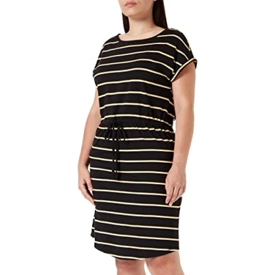 Abbildung von ONLY CARMAKOMA Damen Carapril Kniejurk Stripe Jrs Noos Kleid, Black/Stripes:yellow And White Stripes, 46 48 Große Größen EU
