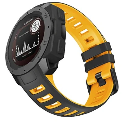 Abbildung von WIIKAI Armband Ersatzarmbänder kompatibel für Garmin instinct,instinct Esports Silikon Ersatz Uhrenarmbänder.(Schwarz und Gelb)