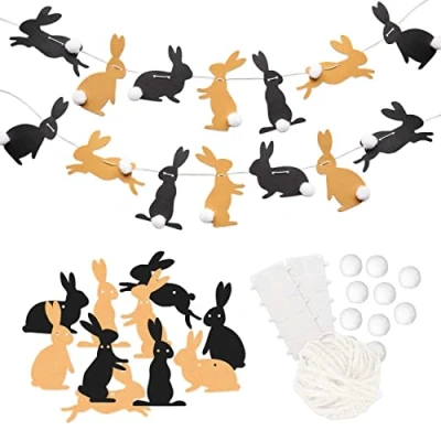 Abbildung von Papierdrachen 10m Girlande als Osterdekoration Hasen mit Puschel Deko zum Basteln für Jungen, Mädchen &amp; Erwachsene wunderschöne dekorative Ostergestaltung Set 14