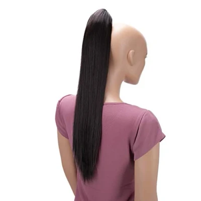 Abbildung von CAISHA 60cm Glatt Pferdeschwanz Mit Butterflyklammer Haarteil Zopf Hitzebeständig Haarverlängerung Dunkelbraun H621