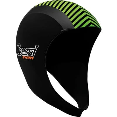Abbildung von Cressi Swim Hood 2mm Unisex Adult Schutzkappe zum Schwimmen/Schnorcheln/Tauchen, Schwarz/Orange/Lime