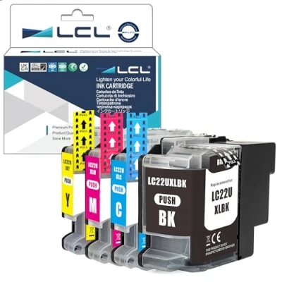 Abbildung von LCL Kompatibel Tintenpatrone LC22UXL LC 22UXL LC22U 22U LC20E 22UBK 22UC 22UM 22UY XL (1Schwarz 1Cyan 1Magenta 1Gelb) Ersatz für Brother MFC J775DW DCP J785DW J985DW
