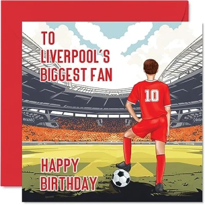 Abbildung von Stuff4 Fußball Geburtstagskarte für Liverpool Fans großer Fan lustige Sohn, Vater, Bruder, Onkel, Kollegen, Freund, Cousin, 145 mm x mm, Footy Footie Bday Grußkarten