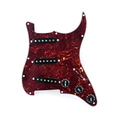 Abbildung von Musiclily SSS Prewired Pickguard Strat Loaded Vorverdrahtetes Schlagbrett mit Single Coil Tonabnehmer Set für Fender American/Mexican Squier E Gitarre,4 lagig Tortoise Shell