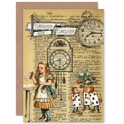 Abbildung von Wee Blue Coo Greetings Birthday Gift Upcycle Alice Wonderland Collage Curiouser Sealed Greeting Card Plus Envelope Blank inside Geschenk