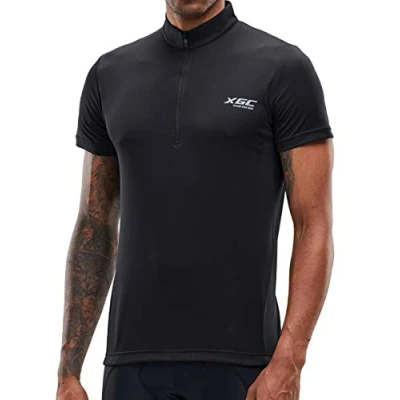 Abbildung von XGC Herren Kurzarm Radtrikot Fahrradtrikot Fahrradbekleidung für Männer mit Elastische Atmungsaktive Schnell Trocknen Stoff (Black, S)