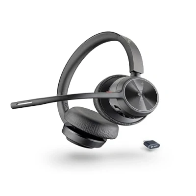 Abbildung von Schnurloses Poly Voyager 4320 UC Headset Stereo Kopfhörer mit Noise Cancelling Mikrofonarm Verbindung PC/Mac/Mobiltelefon über Bluetooth Kompatibel Teams, Zoom und mehr