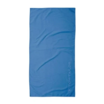Abbildung von TOM TAILOR Fitnesstuch, 70x140 cm, 80% Polyester, 20% Polyamid/ Microfaser, mit feiner Kettelnaht und Logoprägung, SPORTS TOWEL Blau (Cool Blue)