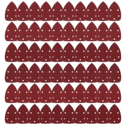 Abbildung von Deltaschleifer Schleifpapier,60Pcs Sander Schleifpapier,Schleifdreiecke,Schleifblätter Klett 6 Löcher je 40, 60, 80, 100, 120, 150, 180, 240, 320, 400 Körnung für Dreieckschleifer Schleifer