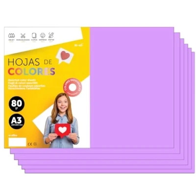 Abbildung von Buntes Papier A3 80g für Drucker &amp; Basteln, Farbige Blätter Kinder, Kreativprojekte, Karten Schule M office (50 Blatt, Lila)