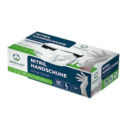 Abbildung von Sensalou Einweghandschuhe Nitril Untersuchungshandschuhe puderfrei latexfrei (Large Gr. L (9), 100, stück)