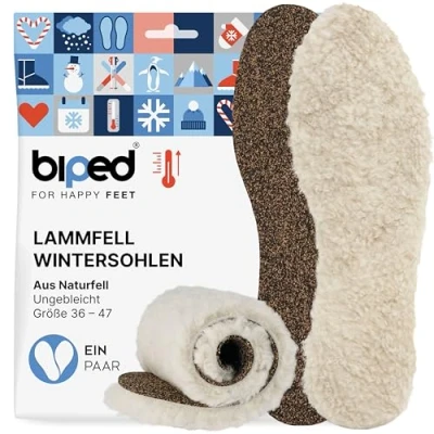 Abbildung von biped Premium Lammfell Einlegesohlen gelockt atmungsaktive Schuheinlagen aus echtem Fell mit Natur Kork Unterseite extra dick und wärmend für Winterschuhe, Stiefel Arbeitsschuhe z2791(46 47)