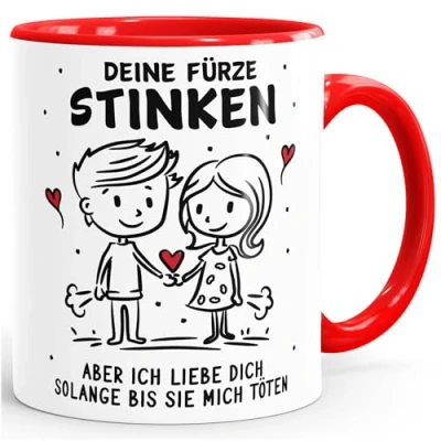 Abbildung von SpecialMe® Tasse mit Spruch Lustig Valentinstag Jahrestag Deine Fürze stinken Liebes Geschenk Mann Frau weiss innen rot standard