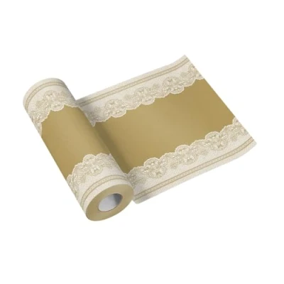 Abbildung von PAW Tischläufer aus Airlaid (40 cm x 24 m) I Tischdeko für Kommunion, Konfirmation, Hochzeit, Geburtstag, Gartenparty, Taufe Tischband Klassisches Ornament, Gold Farbe: Royal Lace (Gold)