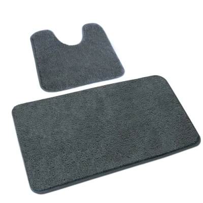 Abbildung von Rururug Badezimmerteppich Set 2 Teilig, Weiche Mikrofaser Badezimmermatte und wc Vorleger mit Ausschnitt, rutschfeste Badematte, Waschbar Badvorleger Grau, 50x80+50x40 cm