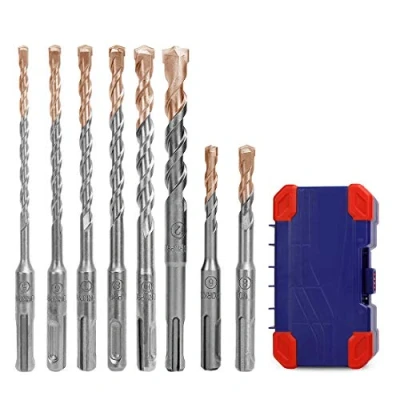 Abbildung von WORKPRO Hammerbohrer Set SDS Plus Bohrer Steinbohrer &amp; Betonbohrer mit Hartmetall Spitze 8 teilig im Koffer Ø 5/6 /7/8 /10/ 12mm