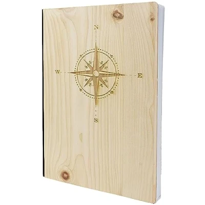 Abbildung von Notizbuch mit Holz Cover in A5 KOMPASS Echtholz Notebook zum Reinschreiben Zirbenholz Holzeinband 192 blanko Seiten 90g