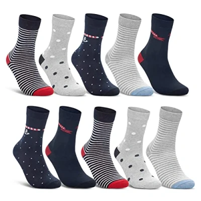 Abbildung von 10 Paar Damen Socken Baumwolle Mehrfarbig Streifen Punkte Herzen Maritim 34857 (35 38)