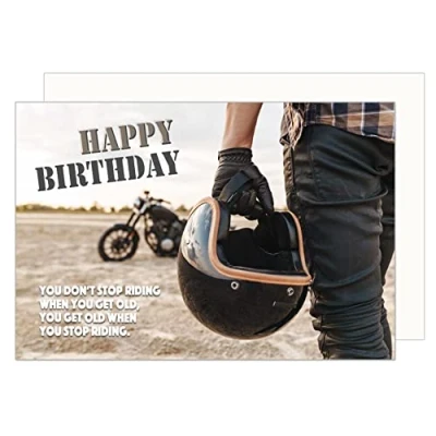 Abbildung von Edition Seidel Premium Geburtstagskarte mit Umschlag. Glückwunschkarte Billet Happy Birthday Grusskarte Mann Frau Biker Motorrad (G3428 SW023)