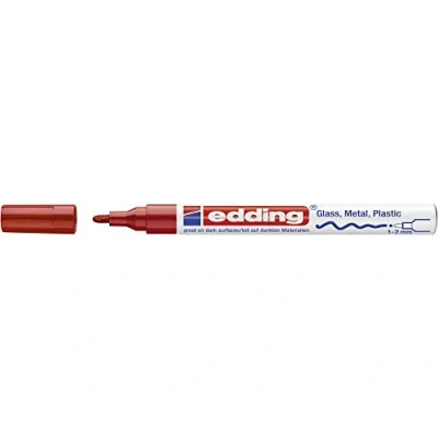 Abbildung von edding 751 Glanzlackmarker rot 1 Lackmarker Rundspitze 2 mm Lackstift für Glas, Stein, Holz, Kunststoff und Papier wasserfest, stark deckend