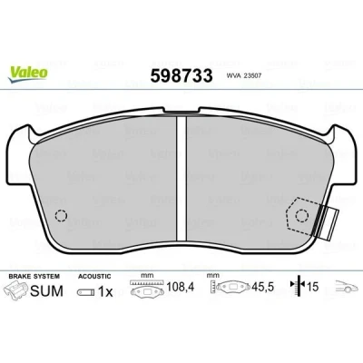 Abbildung von VALEO 598733 Bremsbelagsatz Vorderachse inkl. Verschleißwarnkontakt ohne Anti Quietsch Blech SUZUKI: Ignis 2, Alto VII, I, TOYOTA: Verso S