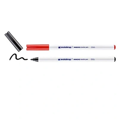 Abbildung von edding 4600 Textilstift schwarz, rot 2 Stück Rundspitze 1 mm Textilstifte waschmaschinenfest (60 C) zum Stoff bemalen Stoffmalstift
