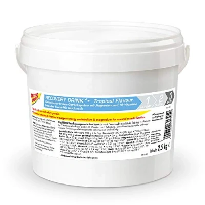 Abbildung von DEXTRO ENERGY RECOVERY DRINK TROPICAL (2,5kg Eimer), Elektrolyt Pulver mit Magnesium, Vitamin E, C, B1, B2, B3, B6, B12, Folsäure, Pantothensäure, 3:1 Kohlenhydrat Protein Mix, Muskelregeneration