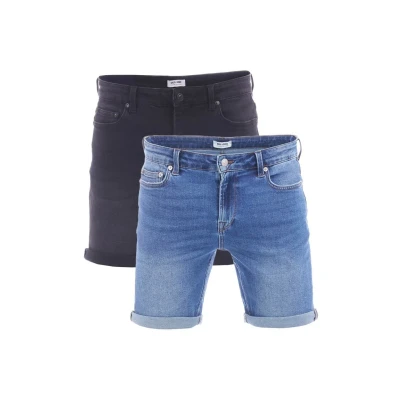 Abbildung von ONLY &amp; SONS Kurze Hosen Herren ONSPLY 2er Pack Regular Fit Jeans Shorts Taschen Sommer Basic Hose Denim Bermuda Sommerhose Einfarbig, Größe:M, Farbe:Medium Blue/Black (22029141)
