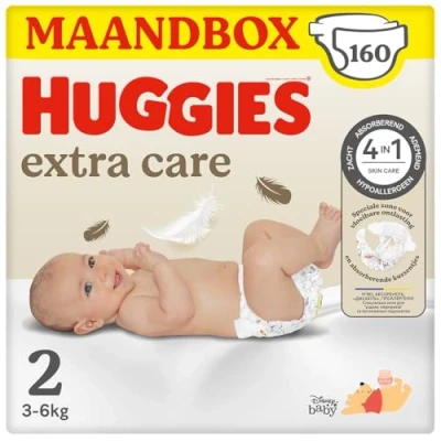 Abbildung von Huggies Extra Care Bebè, Windeln Größe 2 (3 6 kg), sehr saugfähig, Vorratspackung, 160 Stück