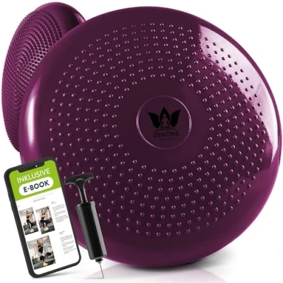 Abbildung von ZenOne Sports® Balance Kissen I Ballkissen für Koordinations &amp; Rückentraining orthopädisches Sitzkissen Luftkissen Fitnesstraining inkl. Pumpe Workout Guide Balancekissen