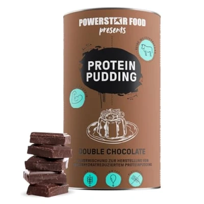 Abbildung von Powerstar PROTEIN Pudding 420g Höchster Proteingehalt 81,2% Deutsche Herstellung Pulver ohne Zucker Zusatz &amp; Kochen Kalorienarm Für Diät Muskelaufbau Double Chocolate